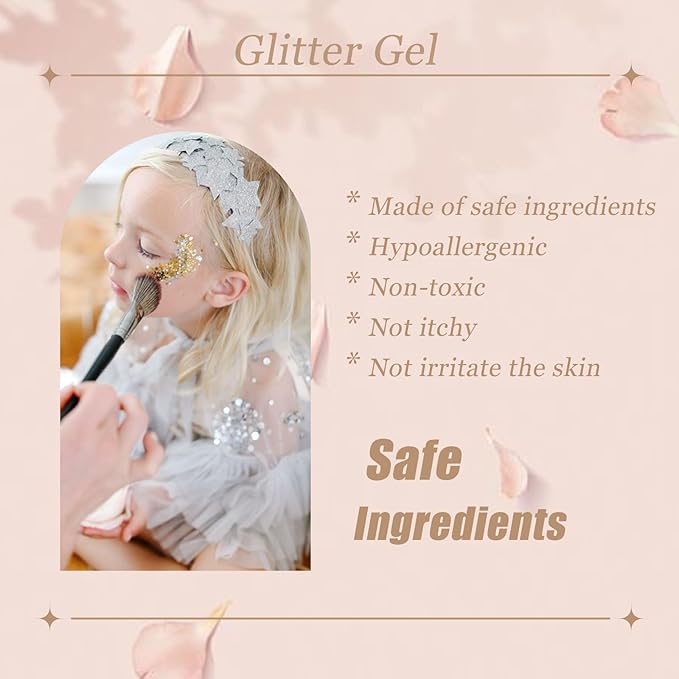 Face Body Glitter, Hair Glitter Sparkles Chunky Face Glitter Gel for Girls Makeup Singer Concerts Mermaid Festival Sequins, 10 Colors(White+Silver+Gold+Pink+Blue+Purple+Red+Light Blue+Green+Rose)