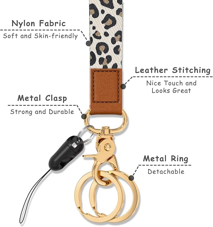 Cool Leopard Wristlet Keychain, Wrist Lanyard Key Chain For Women Men Car Keys Id Holder Card Phone Wallet Camera