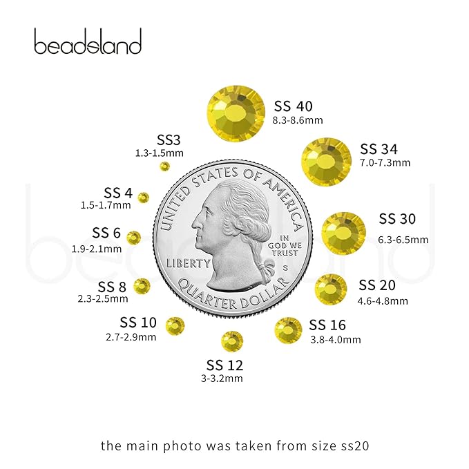 Beadsland 144pcs Flat Back Crystal Rhinestones Round Gems for Nail Art and Craft Glue Fix, Lemon Yellow, SS40, 8.4-8.7mm
