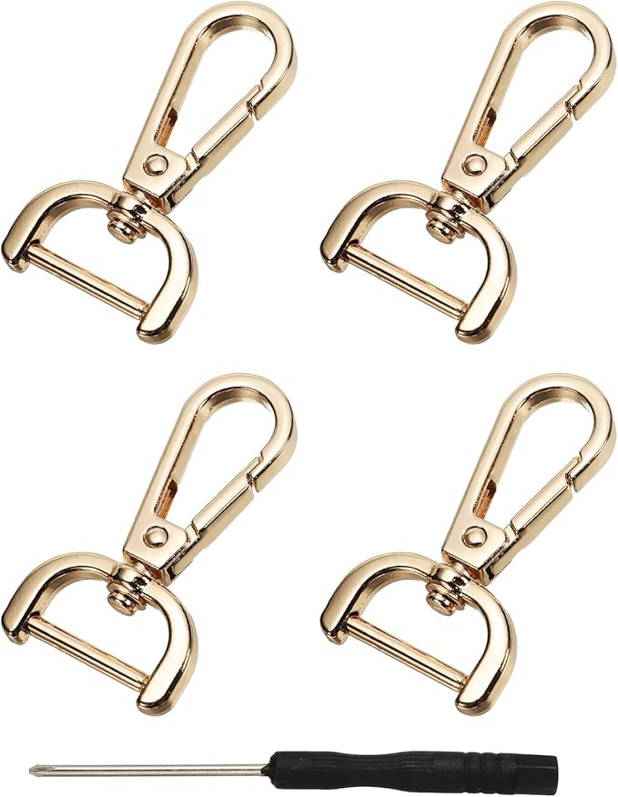 YELARXI Swivel Clasps Hook, 3/4 Inch ID Detachable Snap Hook W/Screw Bar D Ring Claw Clasp with Screwdriver Fit for Lanyard Bag Leather Craft Purse Hardware DIY Bag (4 Pack, Light Gold)