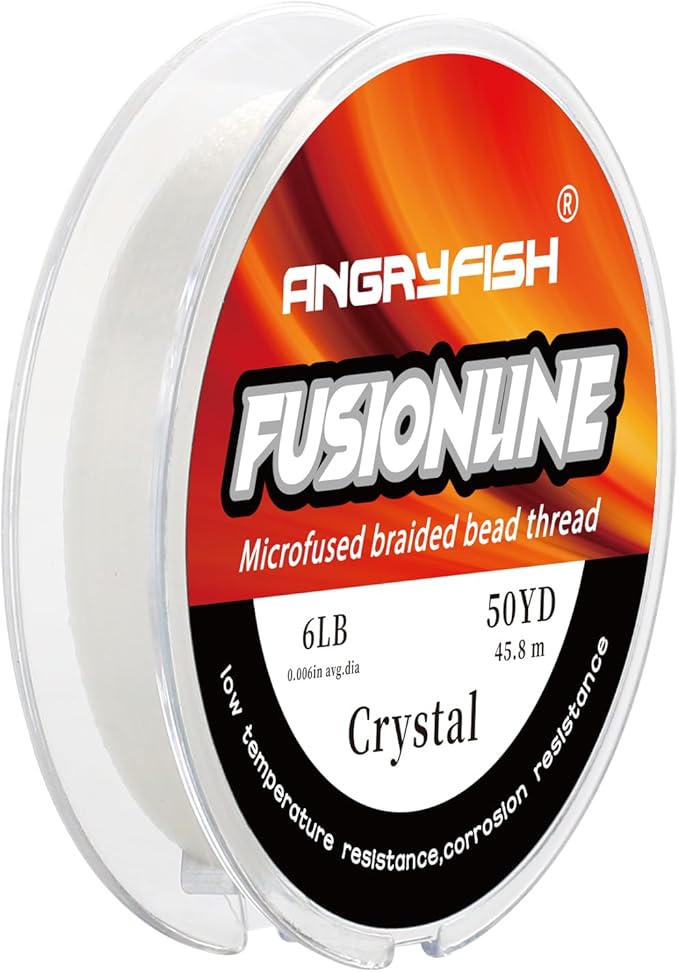 ANGRYFISH Fusionline Micro-Fused Braided Thread,Unbelievably High Tensile Strength,Not Stretch,Super Strong Stringing Material for Bracelet (Crystal, 6lb,0.006in-50yd)