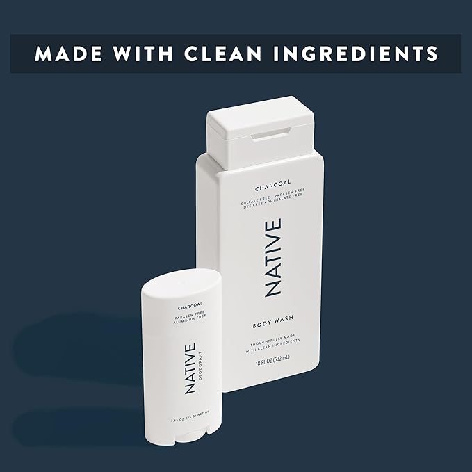 Native Body Wash Contains Naturally Derived Ingredients | For Women & Men, Sulfate, Dye, & Paraben Free Leaving Skin Soft and Hydrated | Charcoal 18 oz