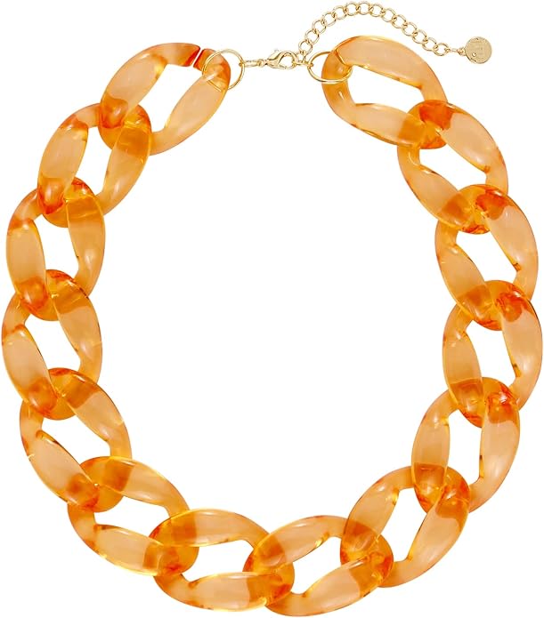 Firstmeet Chunky Acrylic Necklace Smooth Chain Link Cool Statement Choker Cuban Style Jewelry Gift for Women
