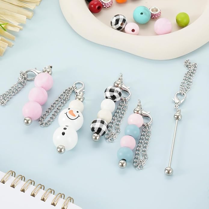 30 PCS Beadable Keychain Bars Bulk, Metal Blank Keychain Bars for Beads, DIY Beaded Key Chain Making Kit for DIY Crafts Jewelry Charms Making Supplies