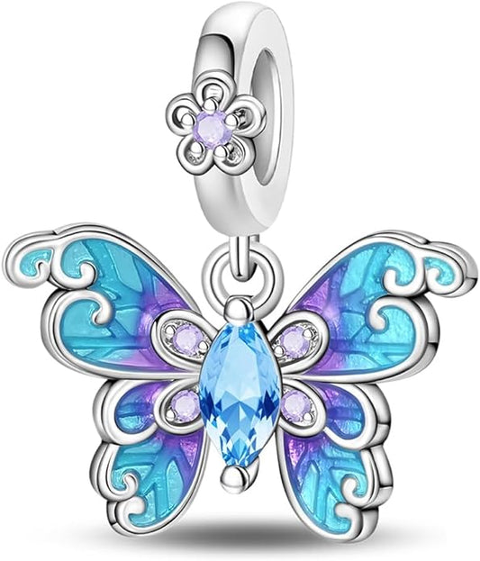HONGRUI 925 Sterling Silver Charm for Bracelets Necklace Fashion Heart Bow Flower Family Butterfly Pendant Bead Charm for Women Festival jewelry gifts