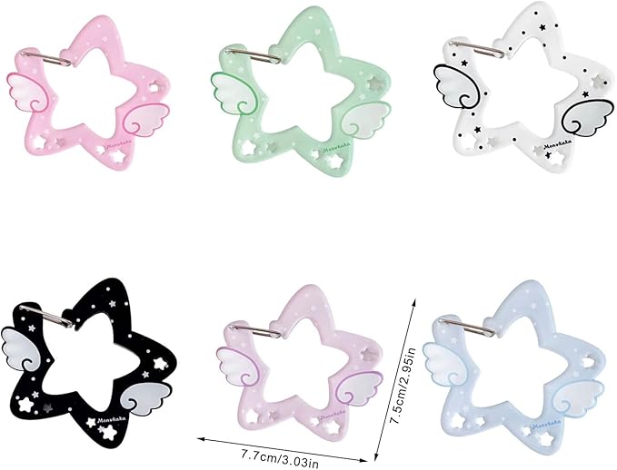 Acrylic Wing/Star Shape Carabiner Hook Clips Card Holder Keychain Portable Outdoor Keyring Hook Backpack Pendant Gifts