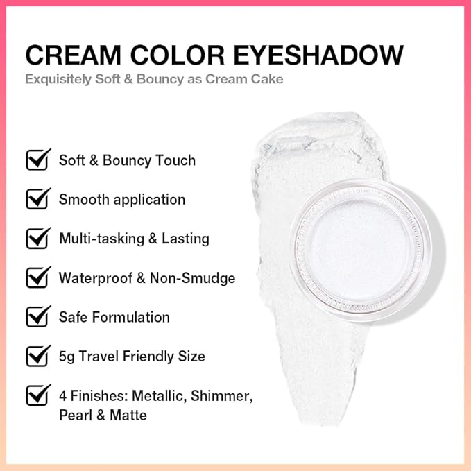 evpct Single Cream Eye Shadow Palette Pot Makeup for Older Women, Pearl White Sparkle Shimmer Glitter Metallic Monochrome Cream to Powder Eyeshadow Palette Eye Brightener, High Pigment Waterproof
