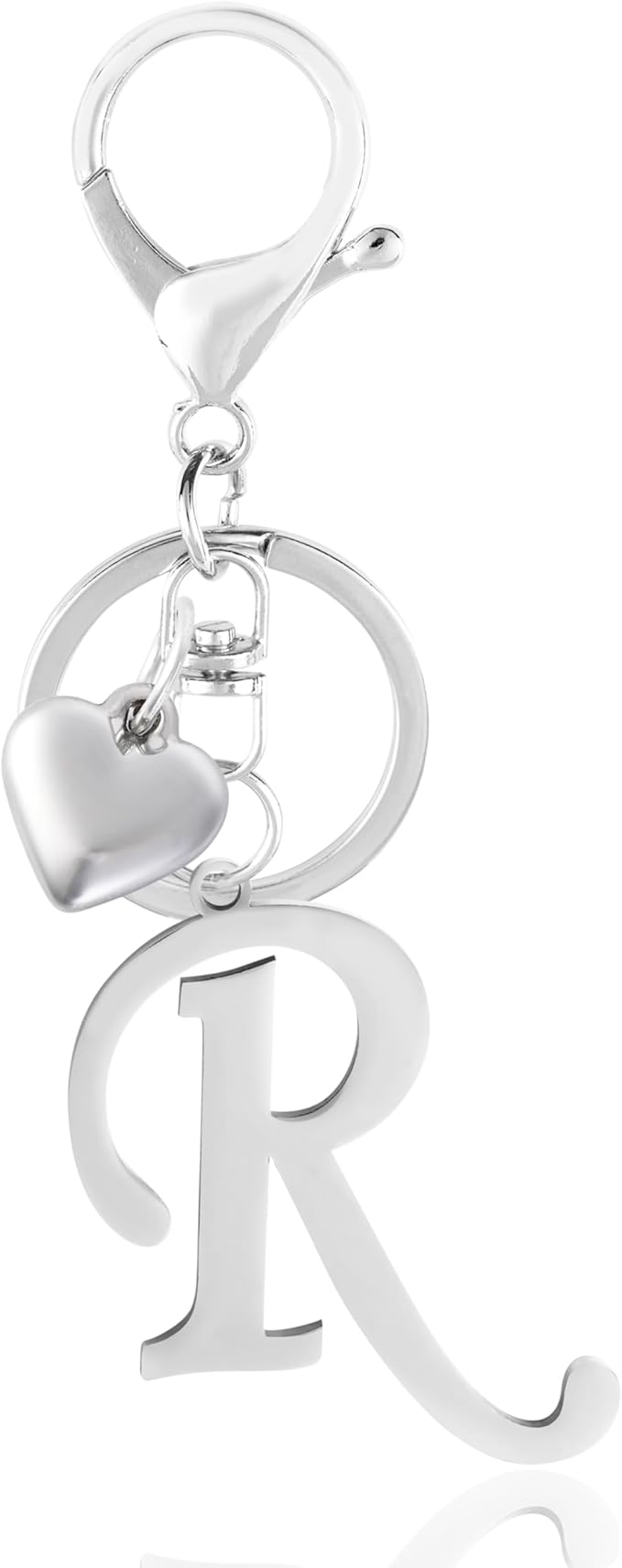 A-Z Heart Initial Letter Keychain, Stainless Steel Alphabet Charm for Handbags, Gift for Women and Girls