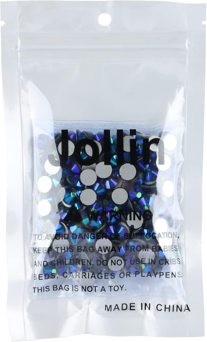 Jollin Glue Fix Crystal Flatback Rhinestones Glass Diamantes Gems for Crafting Nail Art Crafts Decorations Clothes Shoes 7.2mm (ss34 288pcs, Jet AB)