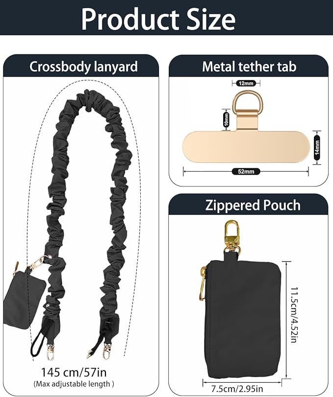 Phone Lanyard Crossbody with Hanging Loops, Clip and Go Strap for Phone with Zipper Wallet, Adjustable Elastic Phone Strap