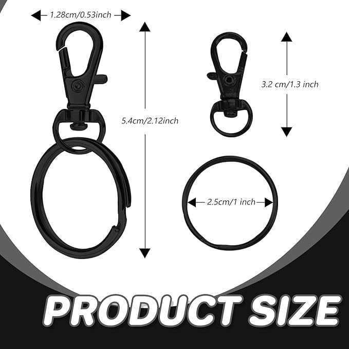 Keychain, 68PCS Swivel Snap Hooks with Key Rings, Metal Lobster Claw Clasp,34PCS Keychains Clips Hooks and 34PCS Key Chain Rings,Keychain Rings for DIY Crafts,Jewelry Making (Black)