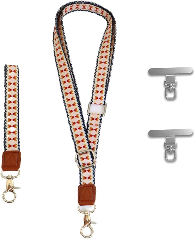 LEMEDE Wrist Keychain and Adjustable Phone Lanyard, Silver Hook Phone Crossbody Strap with 360° Rotating Phone Pads