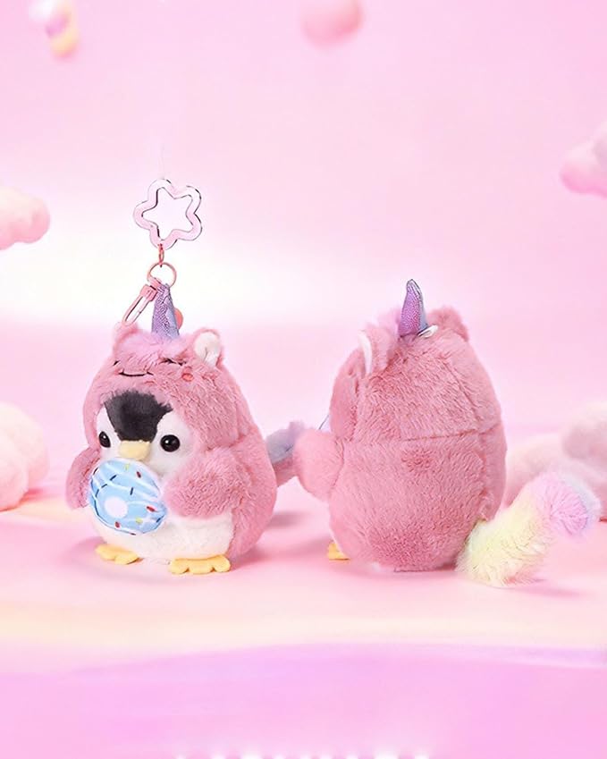 Penguin Plush Keychain Cute Stuff Cosplay Costume Change Clothing Donut Frog Unicorn Shiba Inu Bunny Tiger keyring