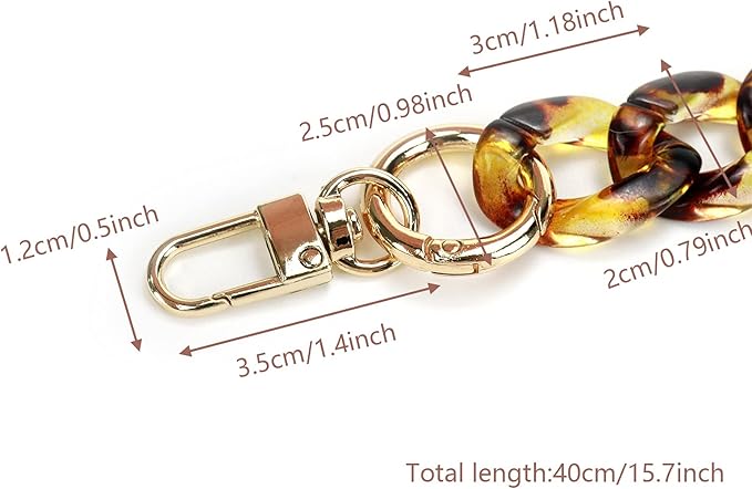 15.7"/40cm Vintage Acrylic Resin Chain Short Thick Resin Purse Shoulder Strap, Amber Color Leopard Print with Buckle