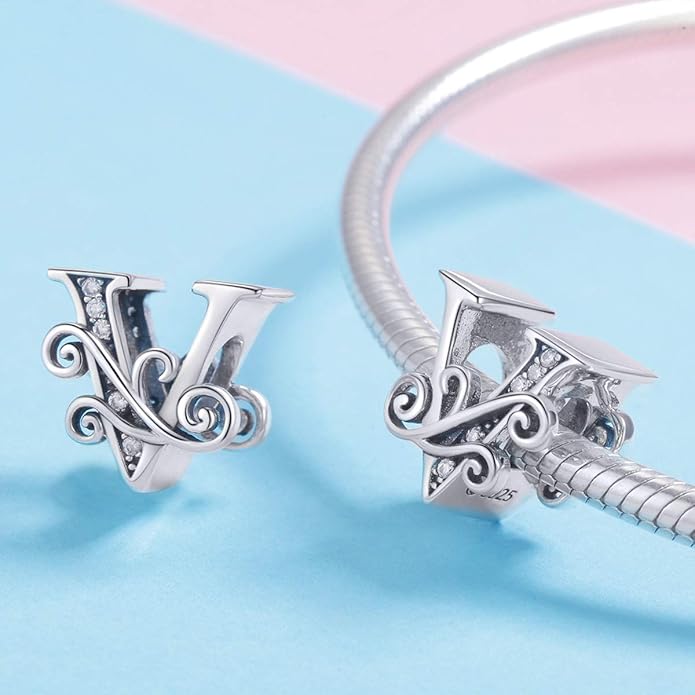 925 Sterling Silver Letter Charms for Pandora Bracelets Alphabet Initial Charms Beads Birthday Christmas Jewelry Gift for Women