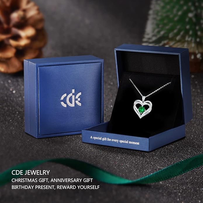 CDE Forever Love Heart Necklaces for Women, Wedding Anniversary, Birthday Mothers Day Christmas Day Gifts for Mom, Mother, Wife, friend, S925 Silver Jewelry with Birthstone Pendant