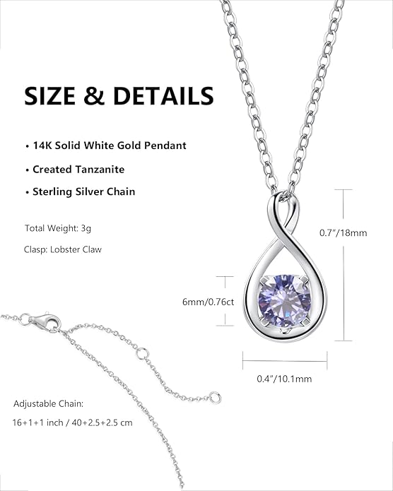 FANCIME 14K Solid Gold Birthstone Pendant with Sterling Silver Chain Infinity Gemstone Necklace Fine Jewelry Anniversary Birthday Christmas Gifts for Women Wife Her
