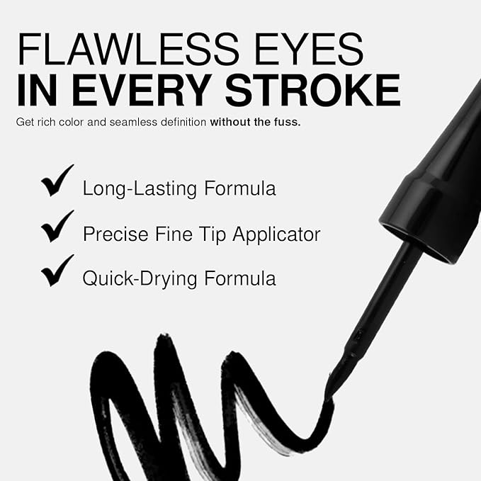 Palladio Liquid Eyeliner, Black, Highly Pigmented, For Intense Eye Definition, Smear-proof Liquid Eyeliner, Includes Easy Grip Wand and Felt Tip Applicator