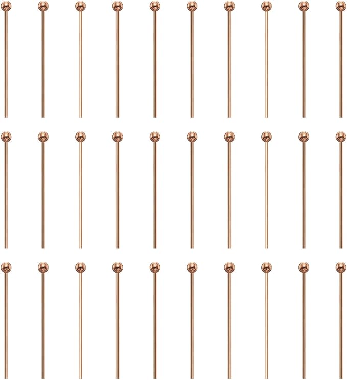 HARFINGTON 100pcs Ball Head Pins 0.79" 20mm Round Head Pins for Earring Pendant Necklace Bracelet Charm Jewelry Making Findings DIY Craft, Rose Gold