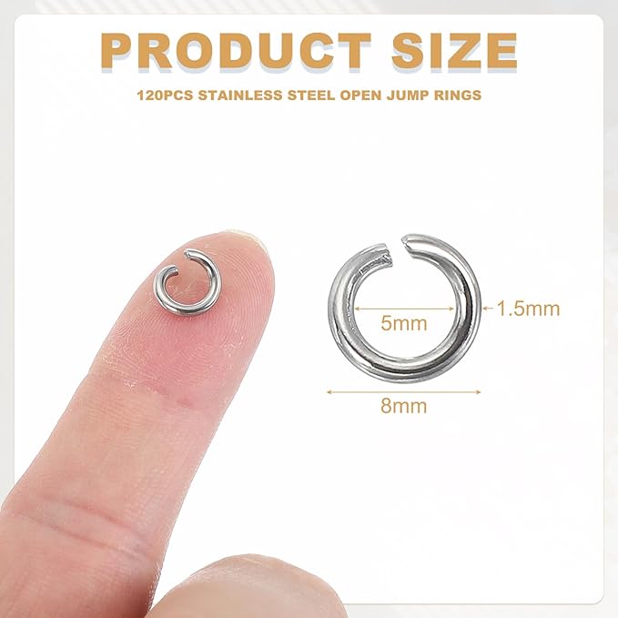 uxcell 120pcs Open Jump Rings, 8mm Stainless Steel Split O Rings 1.5mm Thick Connector Ring for Bracelet Necklace Pendant Jewelry Keychain DIY Craft Making, Silver