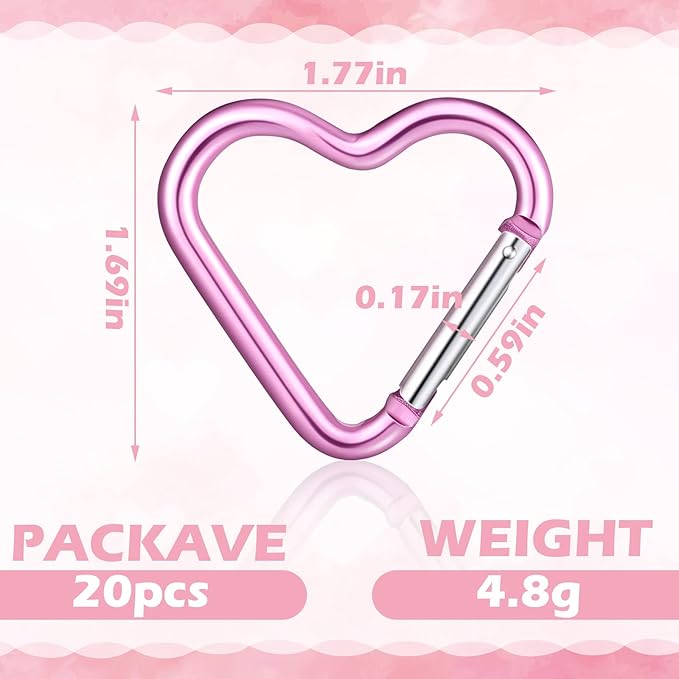 Shimeyao Heart Shape Keychain Clip Cute Pink Snap Key Ring Keychain Hook Aluminum Alloy Key Holder for Valentine's Gift Outdoor Spring Traveling Couple Wife Husband Gift Walking