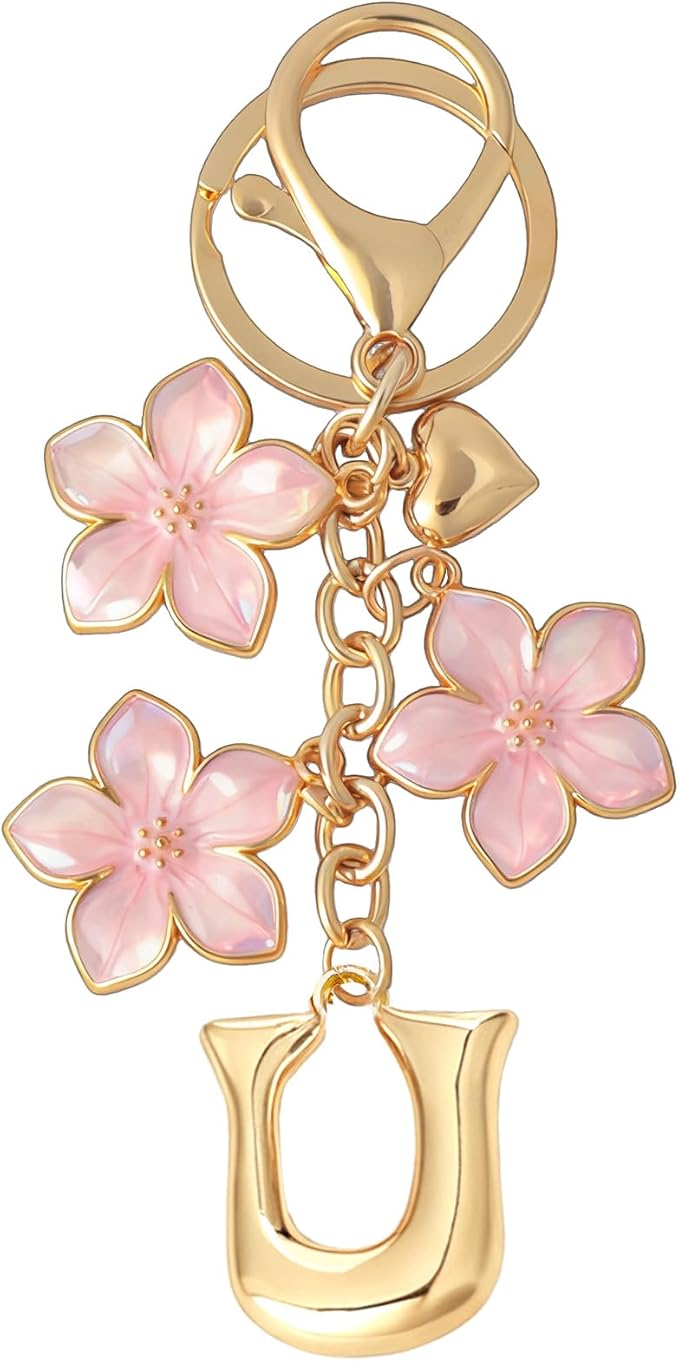 Snycler Bubble Initial Keychain Graceful Flower for bags car remote–A-Z Letter Charms for Women