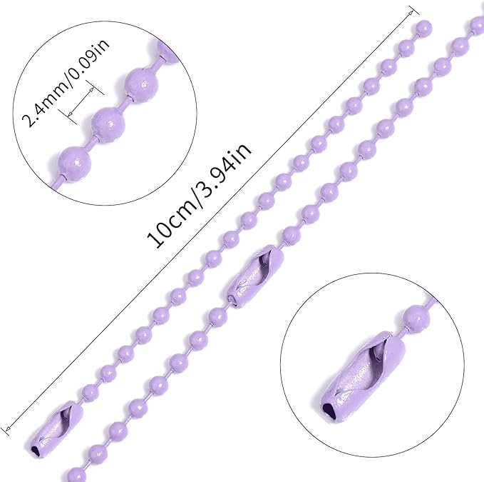 Lemonkey 20Pcs Ball Beads Chains Bulk,Purple Keychains Rings Metal Chains,4 Inch Dog Tag Metal Small Chains with Connectors for Hanging Decoration