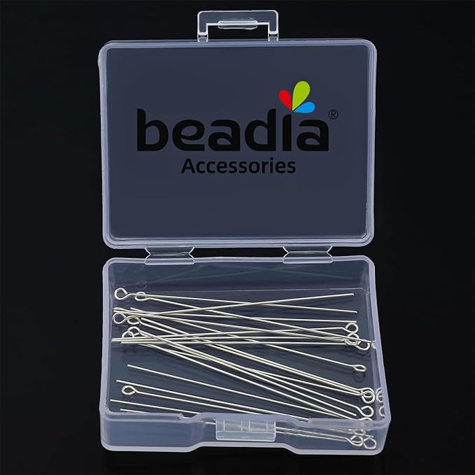 925 Sterling Silver Open Eye Pins 0.5x50mm 20pcs for Jewelry Making Findings