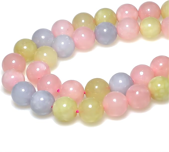 MJDCB Stone Beads 10mm 35pcs Round Morganite Color Jade Loose Gemstone Bead Charms for Jewelry Making Bracelet Necklace Earring Pendant