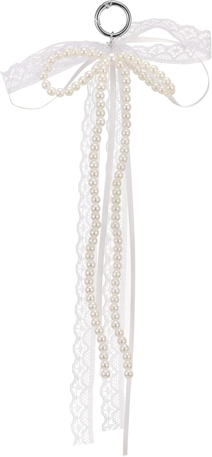 Pearl Bow Keychain Cute Y2k Lace Bowknot Keychain Coquette Aesthetic Accessories Bag Purse Handbag Backpack Charm