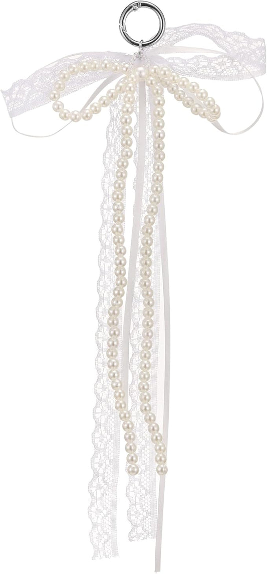 Pearl Bow Keychain Cute Y2k Lace Bowknot Keychain Coquette Aesthetic Accessories Bag Purse Handbag Backpack Charm