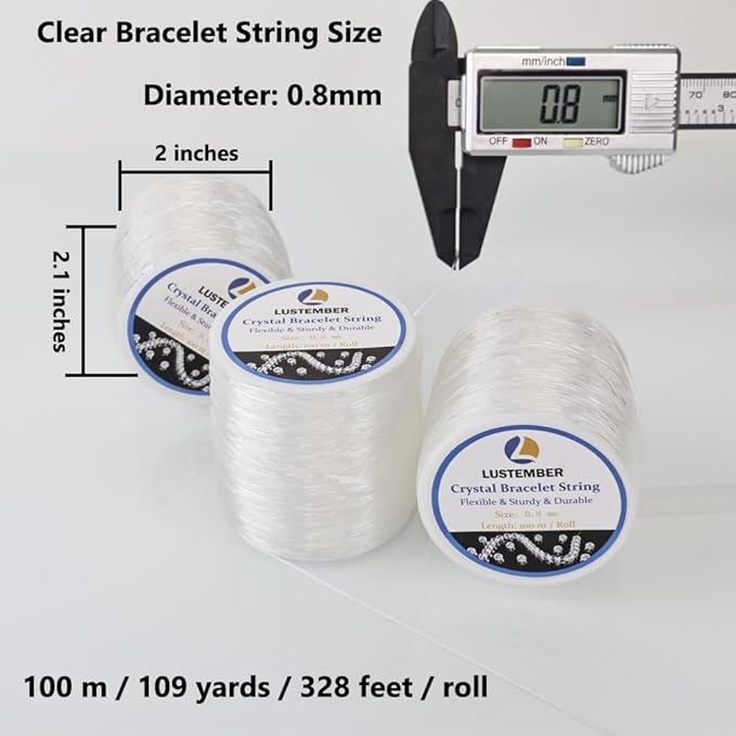 0.8 mm Stretchy Bracelet String, 3 Rolls Durable Elastic String, Clear Bead Cord for Bracelets, Necklaces, Beading, and Jewelry Making (300 m)