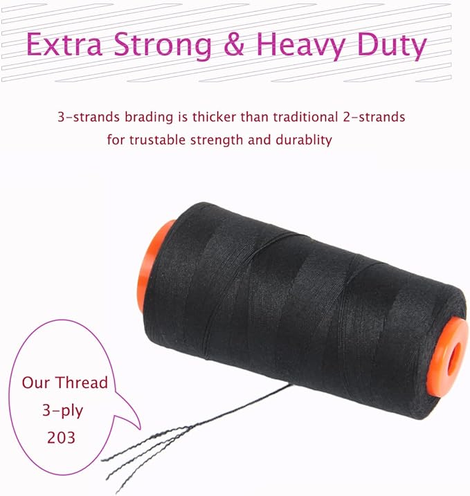 Polyester Sewing Thread with 3 Pcs Curved Needles Using for Hand Sewing, Hair Extensions, Wig Making, Modelling Crafts