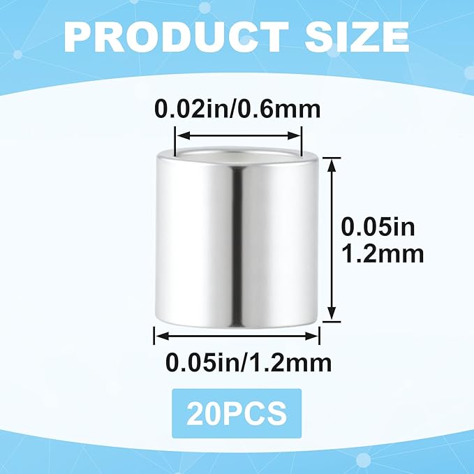 20 Pcs Sterling Silver Crimp Beads, Sterling Silver Beads for Jewelry Making, Tube Loose Beads for DIY Craft, Jewelry Making (1.2mm)