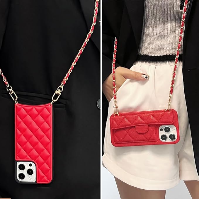 Phone Crossbody Chain Cell Phone Lanyard,Universal Leather+Metal Shouder Strap with Phone Tether Patches (M)