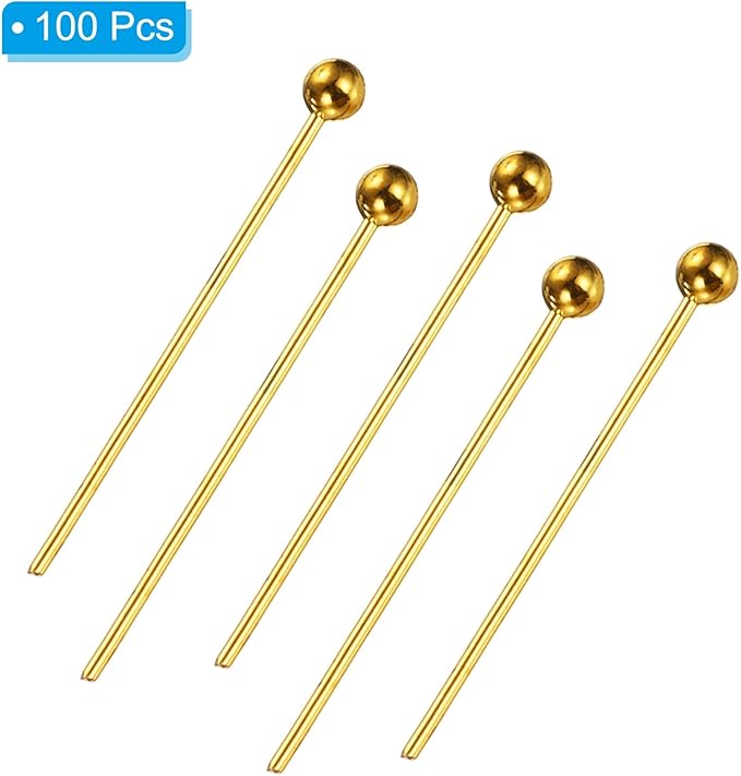 PATIKIL 100Pcs Gold 18mm Ball Head Pins for Jewelry Making, Brass, 24 Gauge, 1.8mm Head Dia, 18mm Wire Length