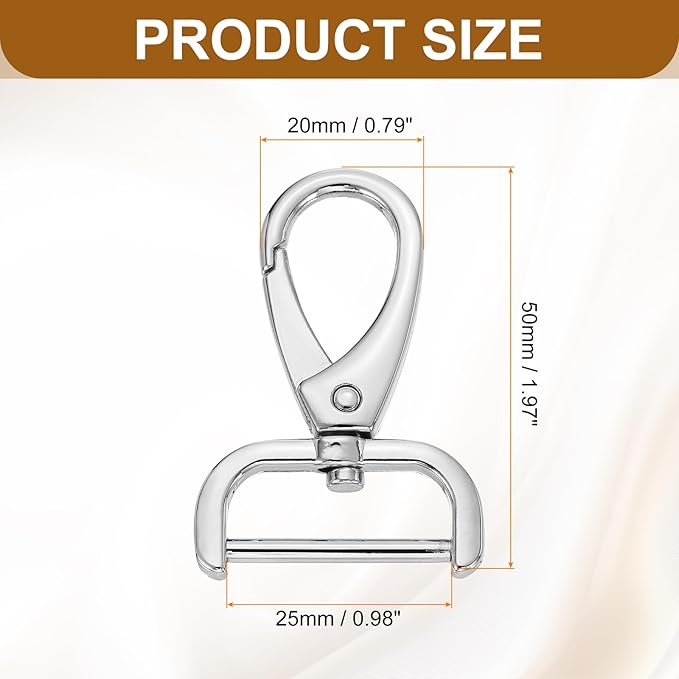 HARFINGTON 6pcs Detachable Snap Hook Swivel Clasp 1" (25mm) Zinc Alloy Lobster Claw Clasp for Keychain Lanyard Purse DIY Purse Strap, White