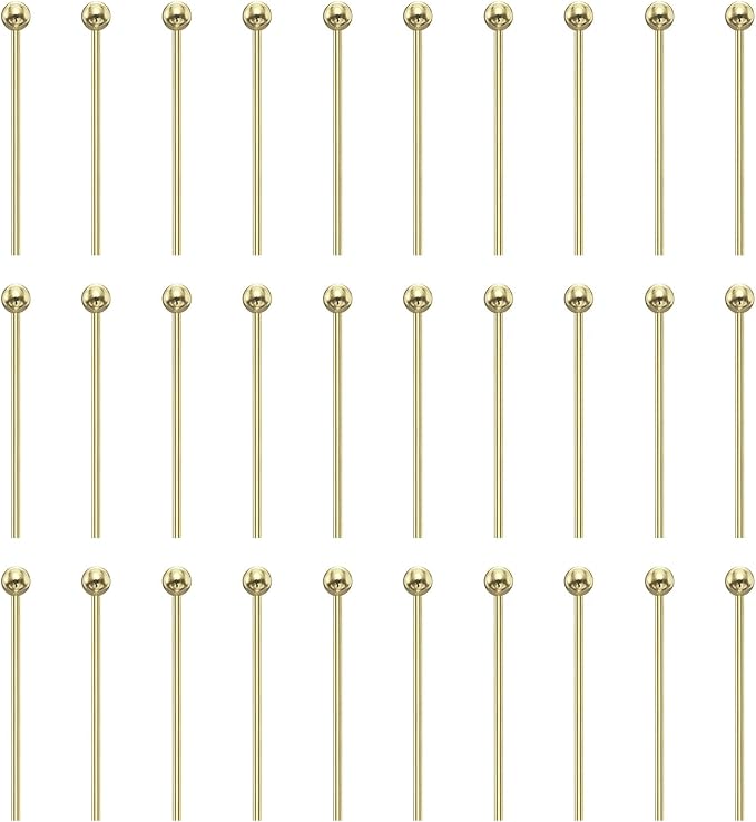 HARFINGTON 100pcs Ball Head Pins 0.63" 16mm Round Head Pins for Earring Pendant Necklace Bracelet Charm Jewelry Making Findings DIY Craft, 14K Gold