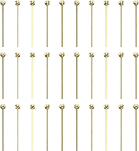 HARFINGTON 100pcs Ball Head Pins 0.63" 16mm Round Head Pins for Earring Pendant Necklace Bracelet Charm Jewelry Making Findings DIY Craft, 14K Gold