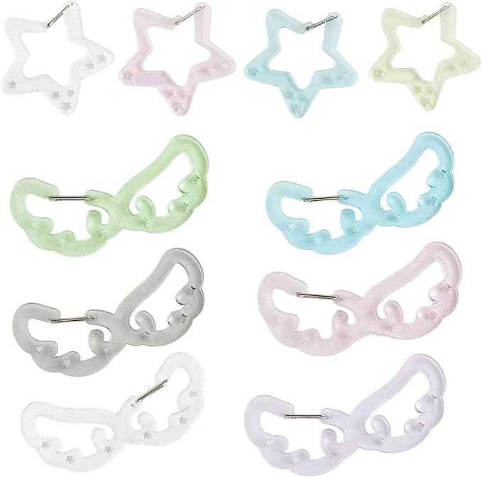 Wing/Star Shape Carabiner Hook Clips Lovely Phone Pendant Charm Acrylic Buckle Keychain For Backpack Handbag Gifts Outdoor Keyring Hook