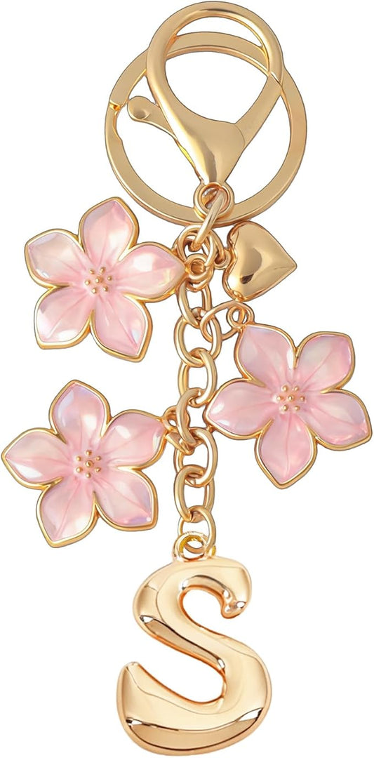 Snycler Bubble Initial Keychain Graceful Flower for bags car remote–A-Z Letter Charms for Women