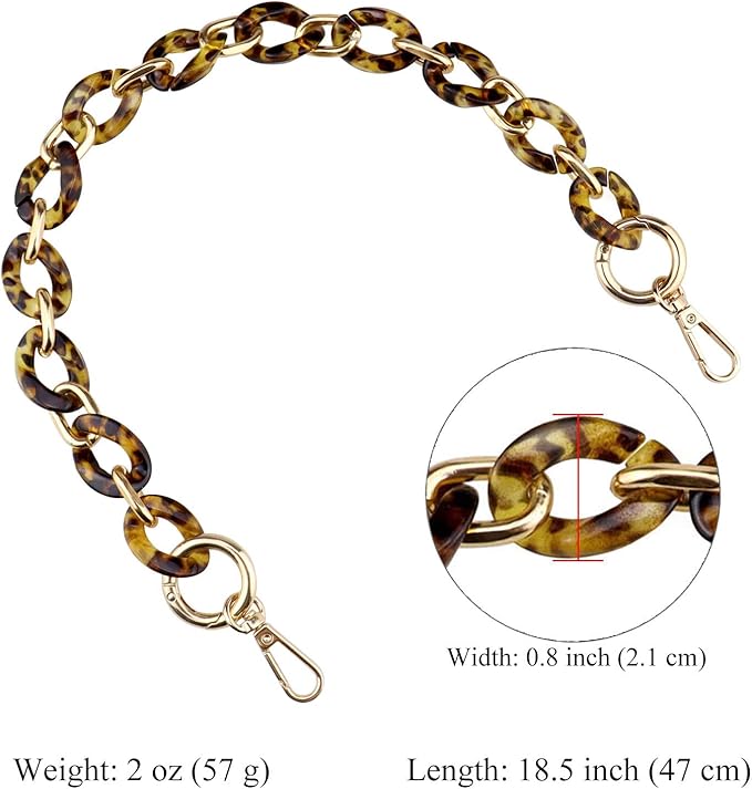 BEAULEGAN Acrylic Purse Chain Handle Strap Replacement for Handbag or Shoulder Bag Set of 2, 15.8 Inches Long (Vintage Amber/Gold)