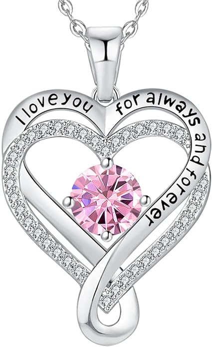 Jewelry for Women Wife Infinity Heart Birthstone I Love You Necklace S925 Anniversary Women Necklaces for Her Wife Birthday Gift Ideas, Birthday Present for Girlfriend Mom Daughter Sterling Silver