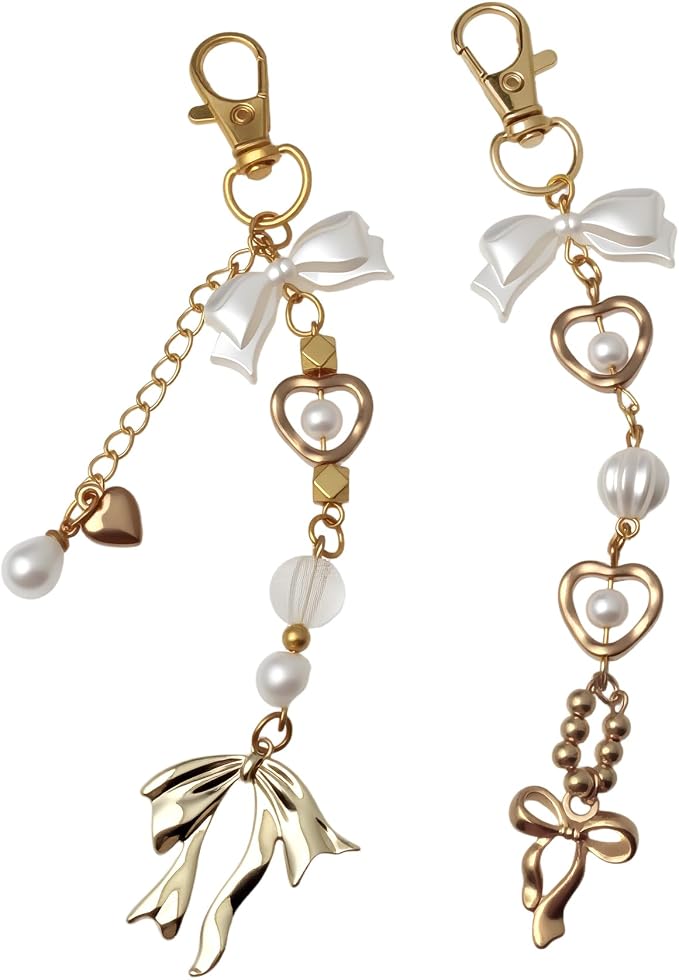 Pearl Beaded Keychain Charms, Cute Purse Charms for Handbags, Gold Starfish Keyring for Women, Heart Star Moon Shell