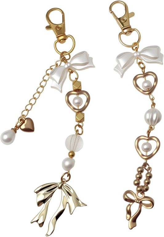 Pearl Beaded Keychain Charms, Cute Purse Charms for Handbags, Gold Starfish Keyring for Women, Heart Star Moon Shell