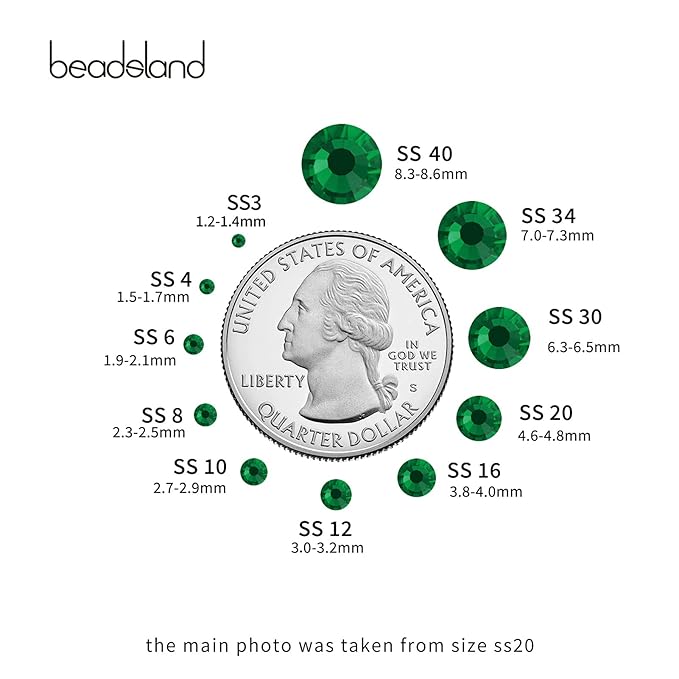 beadsland Flat Back Crystal Rhinestones Round Gems, Emerald (2.7-2.8mm) SS10/1440pcs