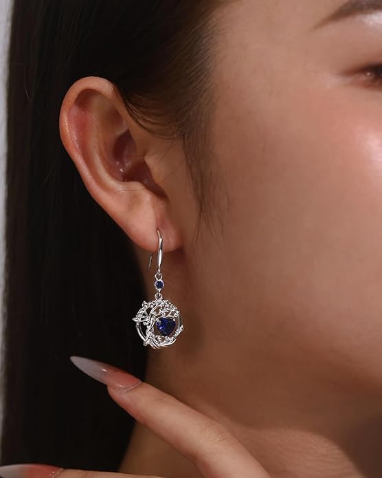 FANCIME Tree of Life Dangle Drop Earrings 925 Sterling Silver Dainty Round Gemstone Birthstone Earring Fine Jewelry Birthday Christmas Gifts for Her Women