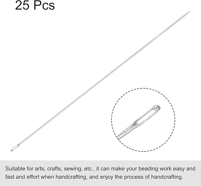 uxcell 25Pcs Beading Needles Fine Thin Long Straight Sewing Embroidery Threads Stainless Steel 4.72 Inch