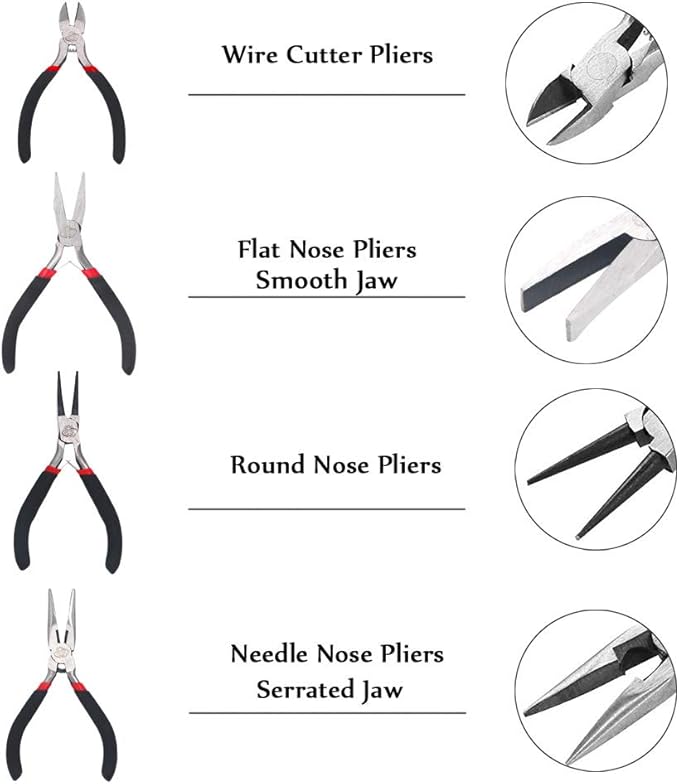 4 PCS Pliers Set including Needle Nose Pliers Round Nose Pliers Wire Cutters Flat Nose Pliers for Jewelry Making