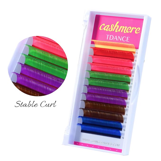 TDANCE Colored Lash Extensions Classic Lash Extensions Brown Blue Red Purple Pink Green Yellow Mixed Colored Tray 0.07mm C/D Curl Premium Silk Individual Lashes Salon Use(Mixed Color,D-0.07,12mm)
